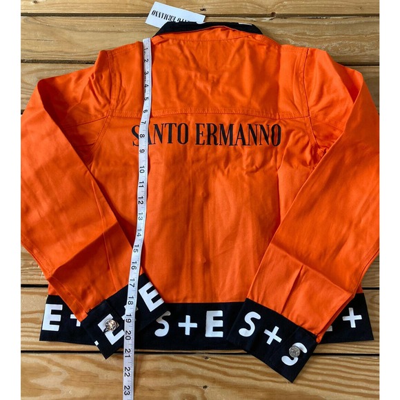 NWT Santo Ermanno Button Up Jacket Size Small Women’s Orange Logo Trim - Picture 5 of 7
